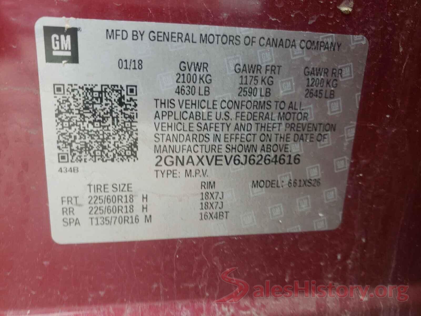 2GNAXVEV6J6264616 2018 CHEVROLET EQUINOX