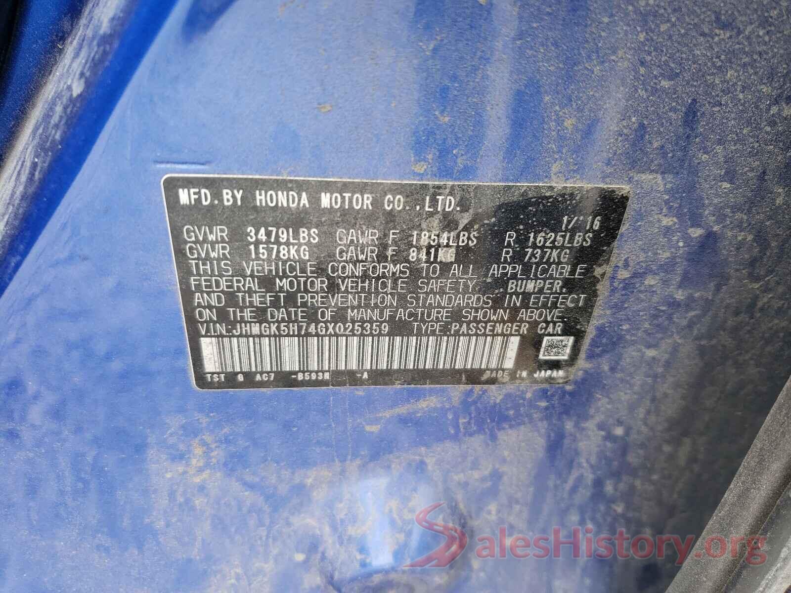 JHMGK5H74GX025359 2016 HONDA FIT