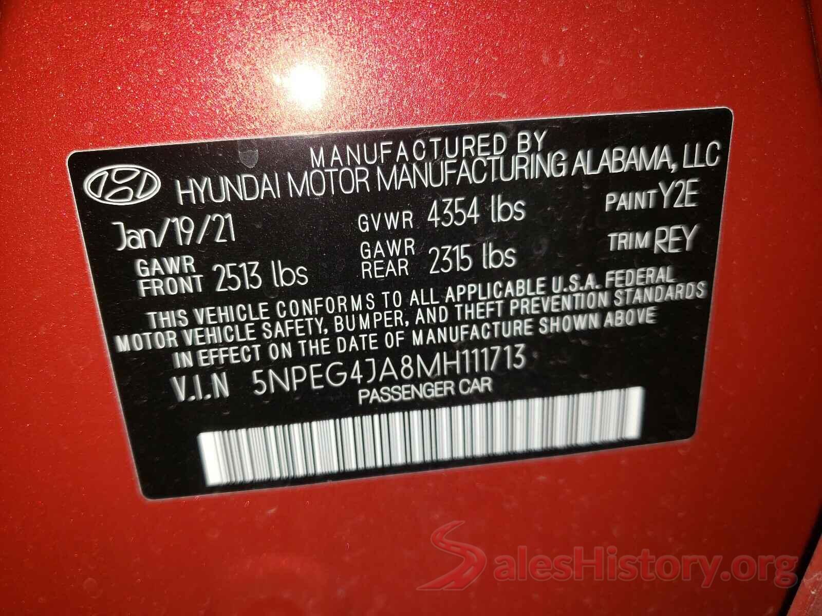 5NPEG4JA8MH111713 2021 HYUNDAI SONATA