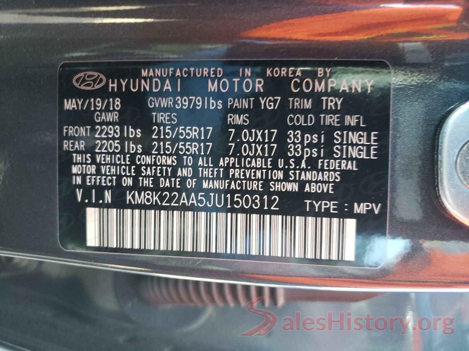 KM8K22AA5JU150312 2018 HYUNDAI KONA