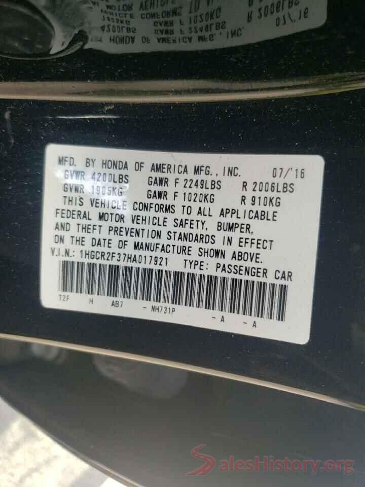 1HGCR2F37HA017921 2017 HONDA ACCORD