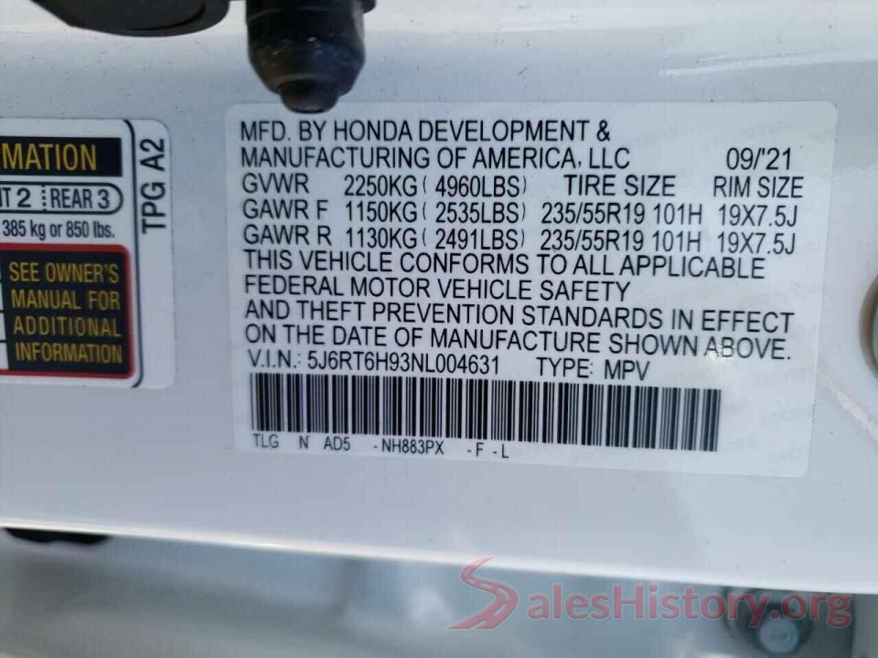 5J6RT6H93NL004631 2022 HONDA CRV