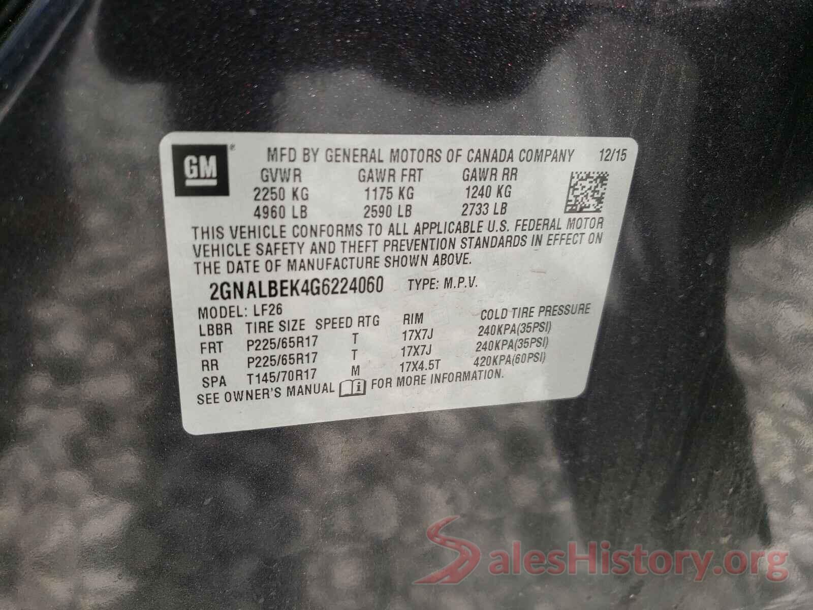 2GNALBEK4G6224060 2016 CHEVROLET EQUINOX