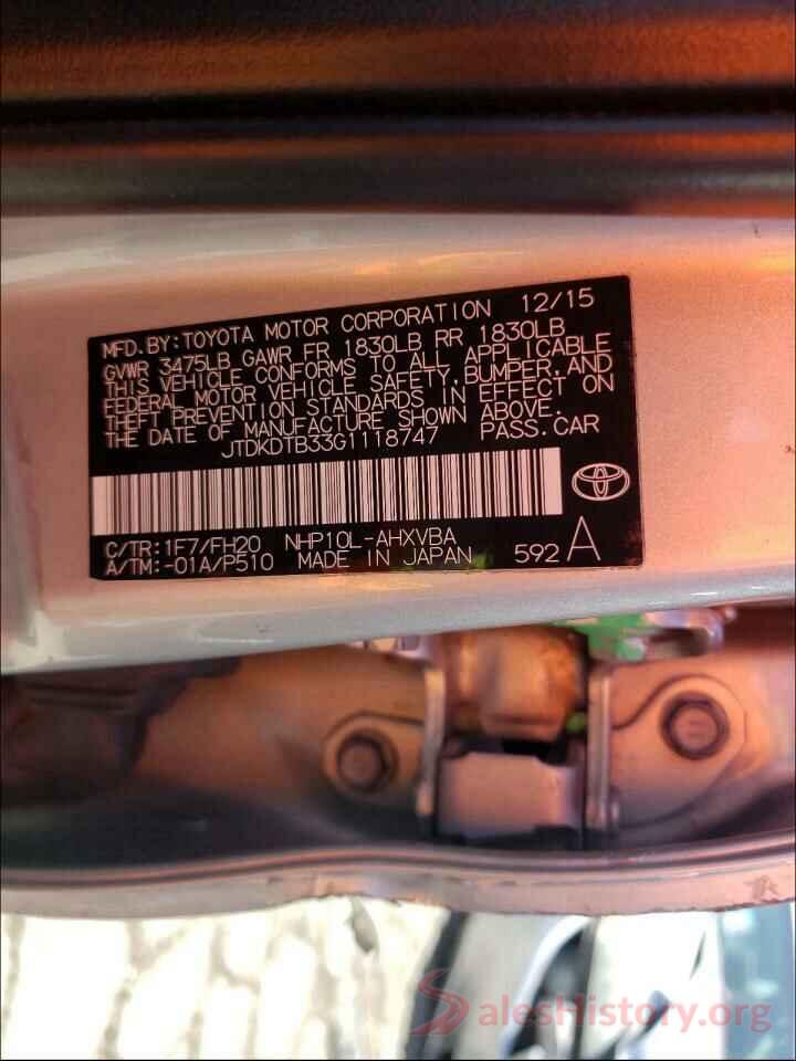 JTDKDTB33G1118747 2016 TOYOTA PRIUS