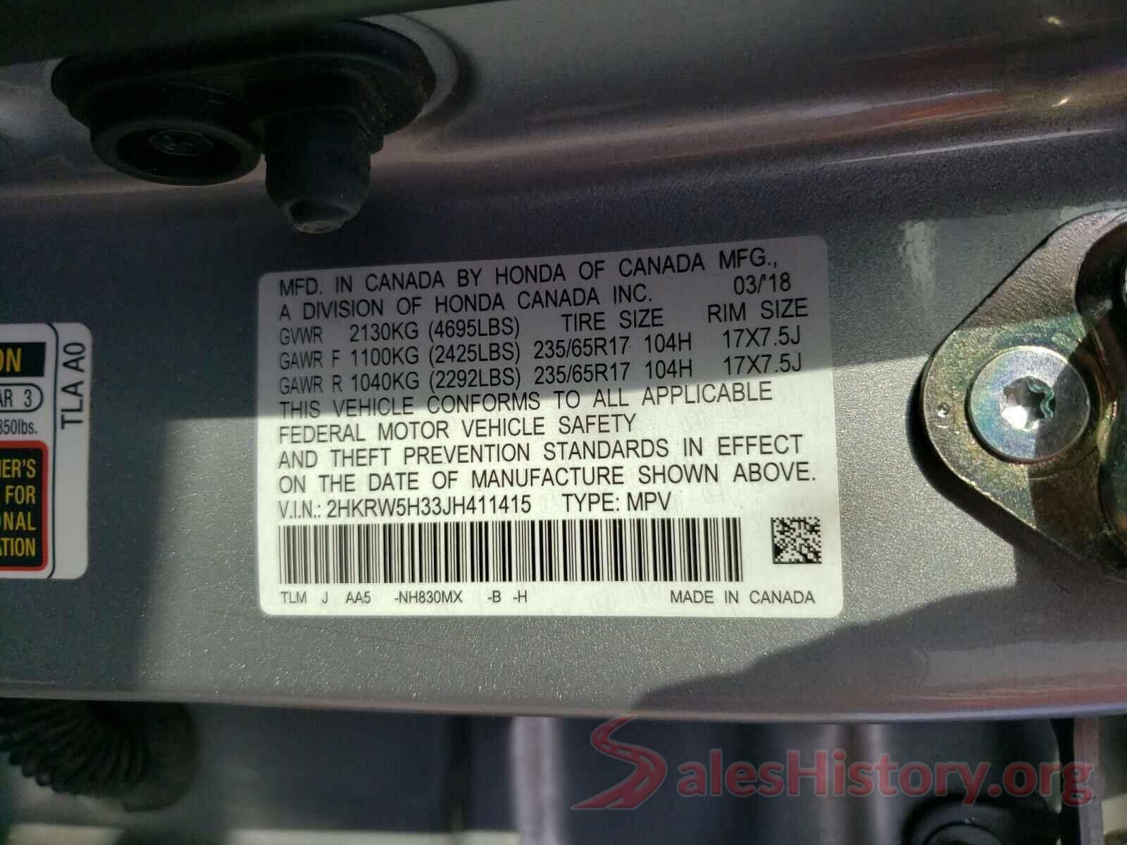 2HKRW5H33JH411415 2018 HONDA CRV