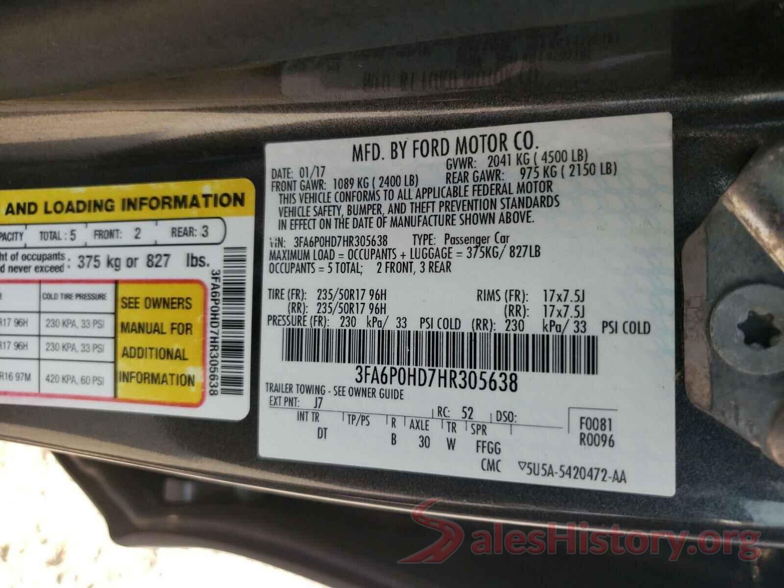 3FA6P0HD7HR305638 2017 FORD FUSION