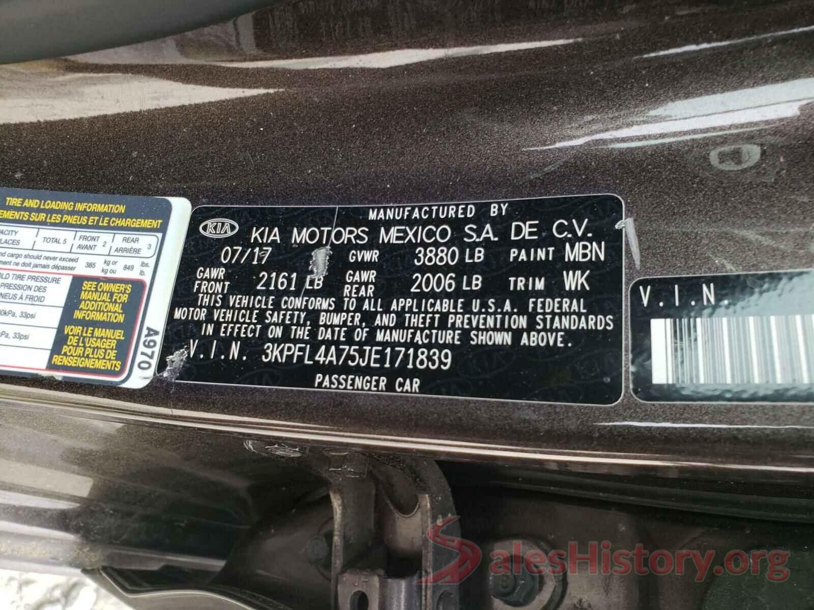 3KPFL4A75JE171839 2018 KIA FORTE