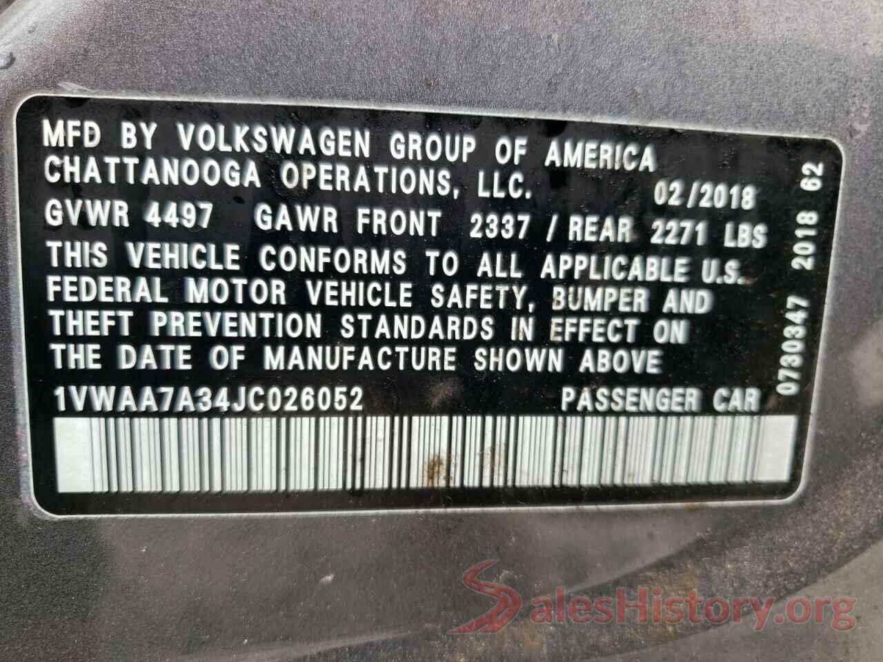 1VWAA7A34JC026052 2018 VOLKSWAGEN PASSAT