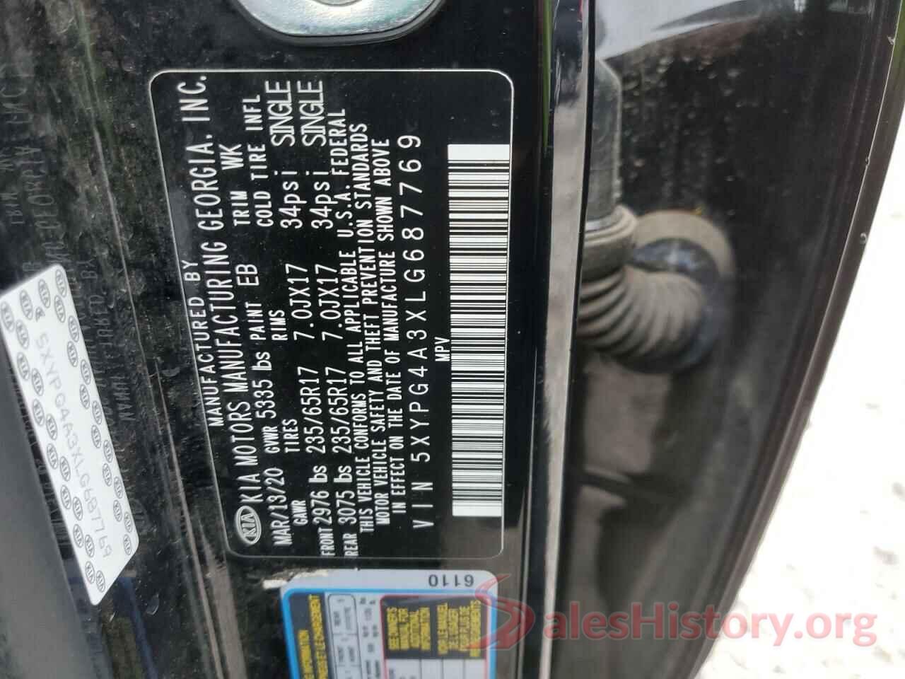 5XYPG4A3XLG687769 2020 KIA SORENTO