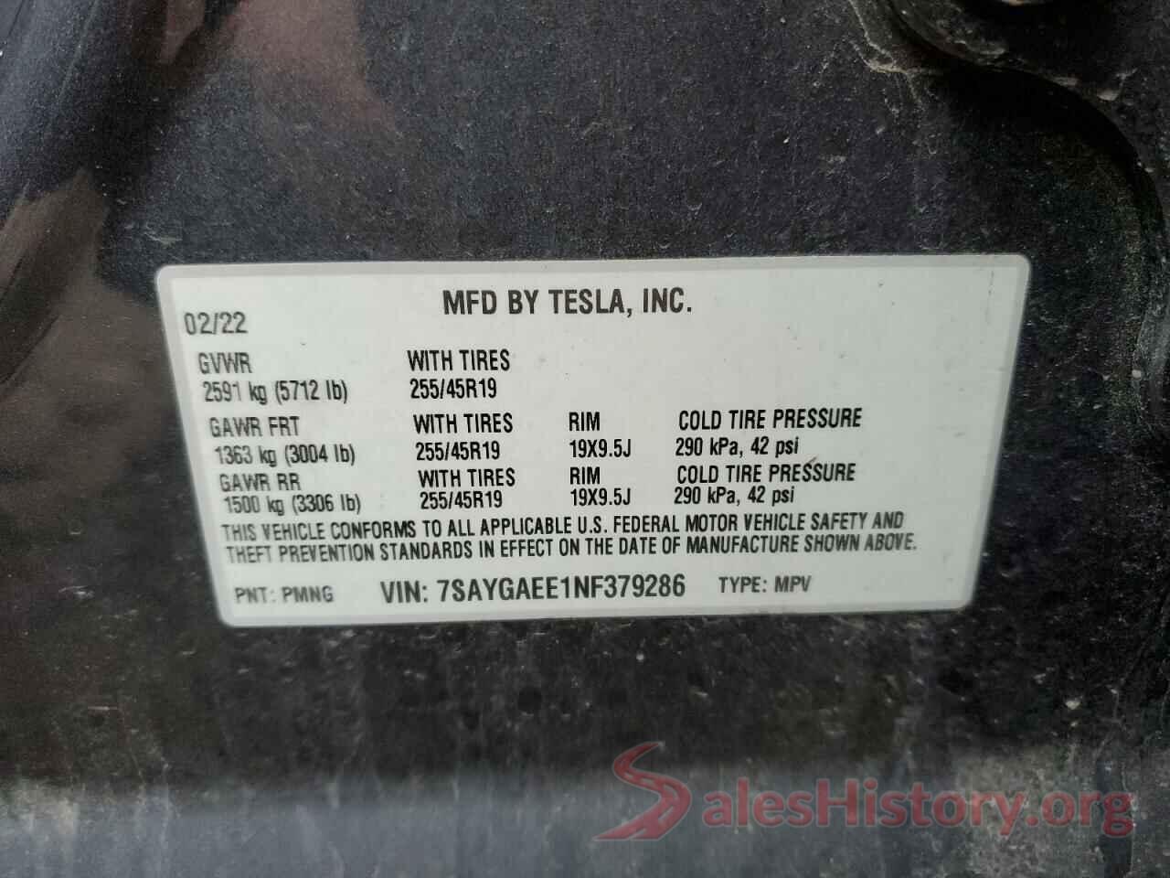 7SAYGAEE1NF379286 2022 TESLA MODEL Y