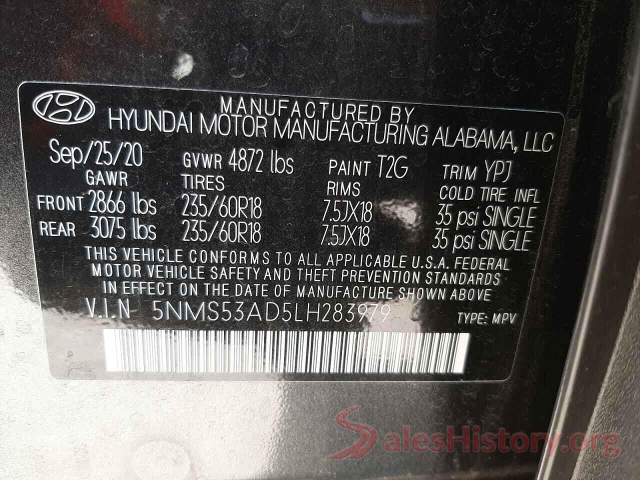 5NMS53AD5LH283979 2020 HYUNDAI SANTA FE