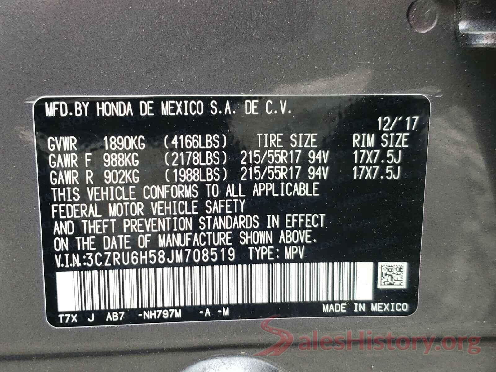 3CZRU6H58JM708519 2018 HONDA HR-V