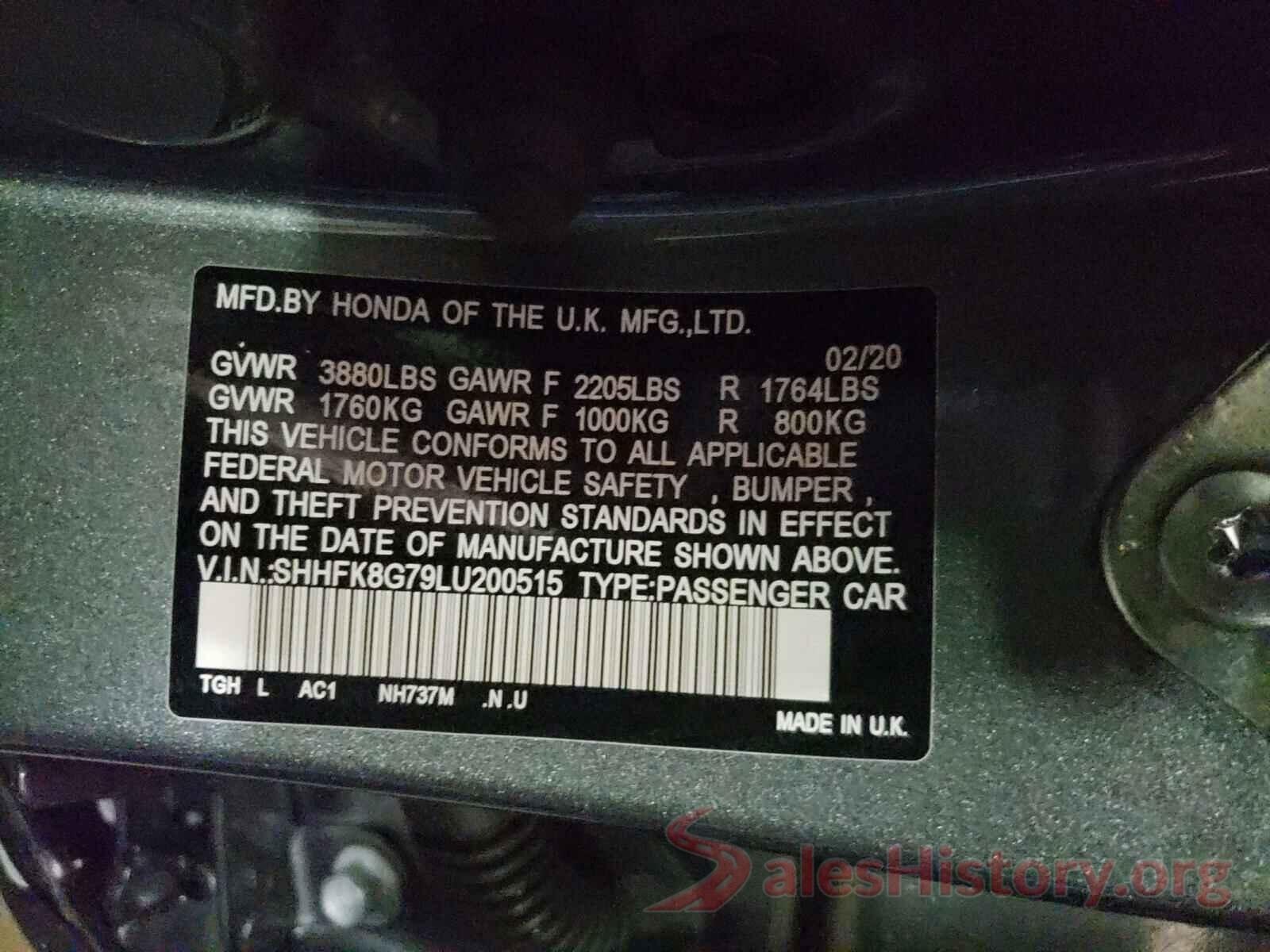 SHHFK8G79LU200515 2020 HONDA CIVIC