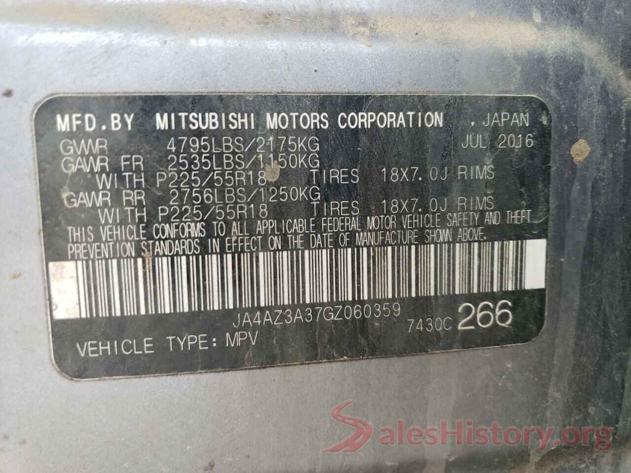 JA4AZ3A37GZ060359 2016 MITSUBISHI OUTLANDER