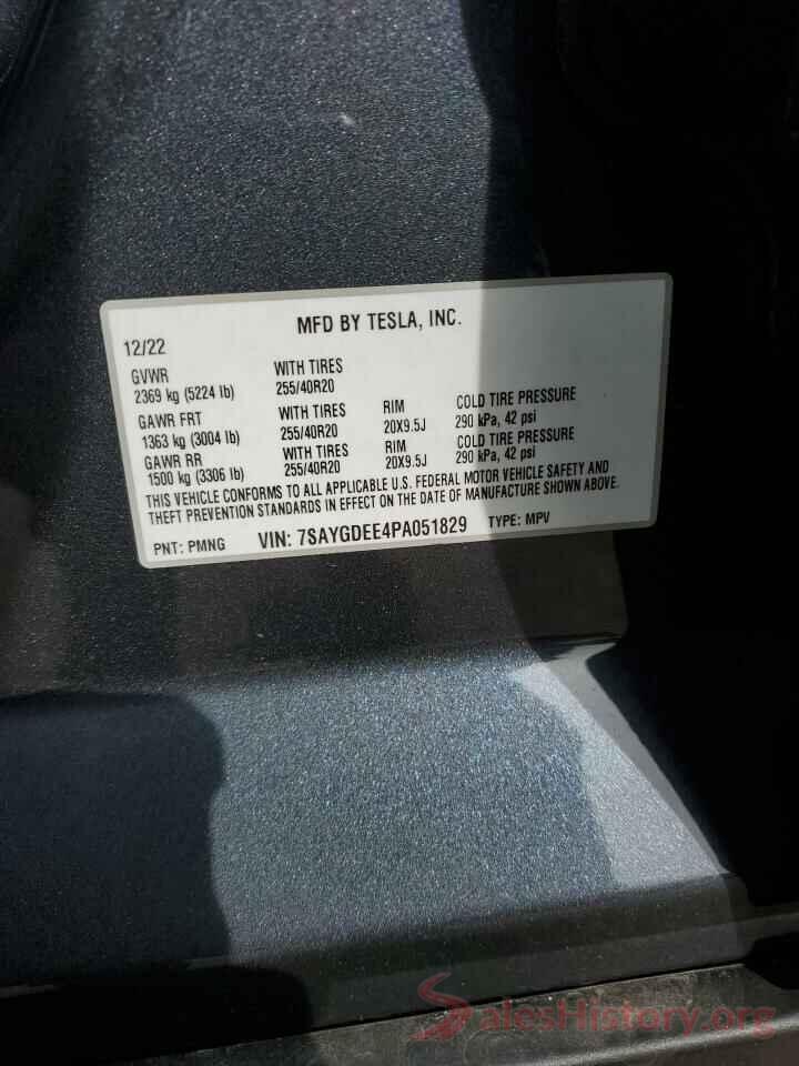 7SAYGDEE4PA051829 2023 TESLA MODEL Y