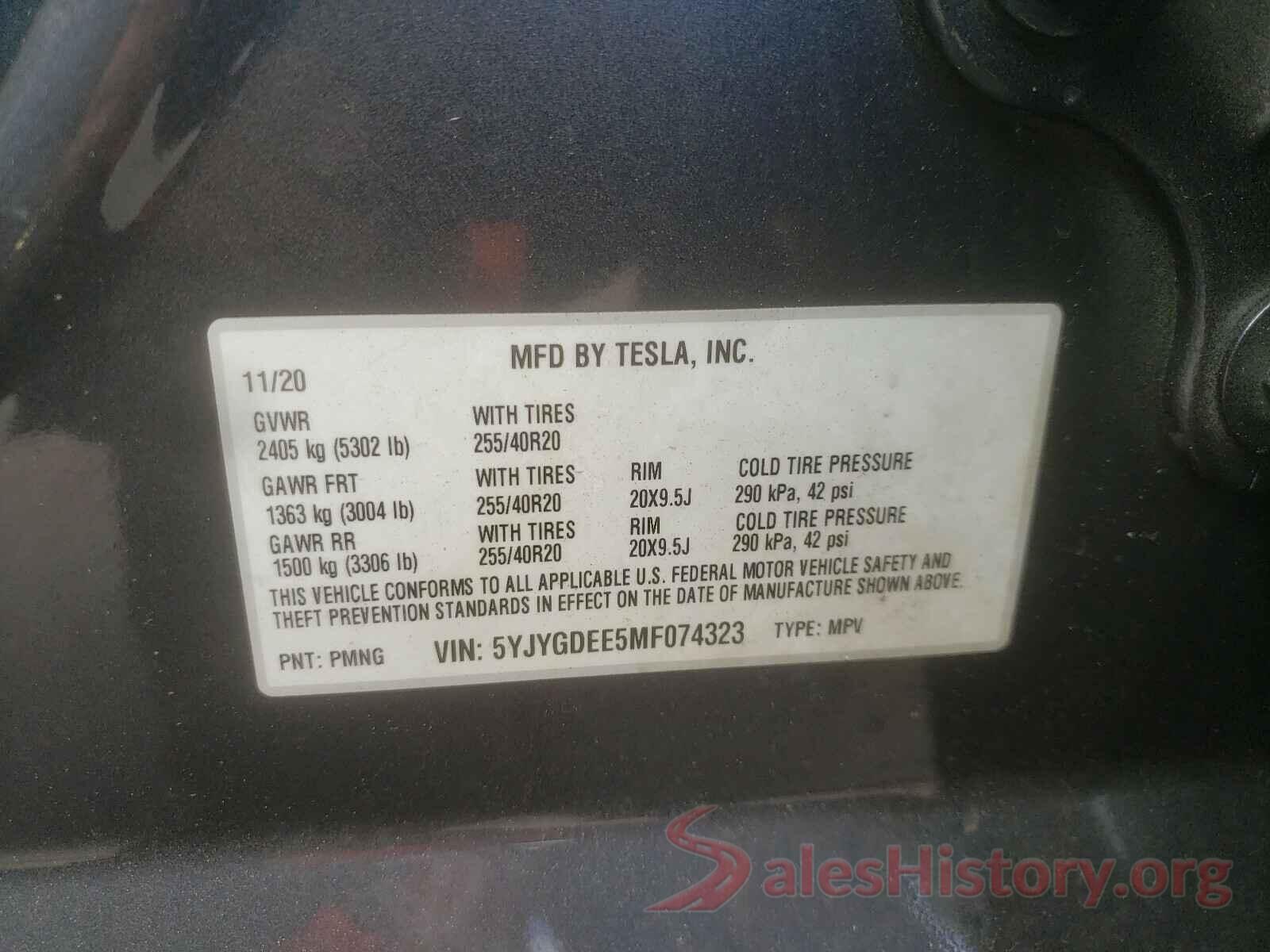 5YJYGDEE5MF074323 2021 TESLA MODEL Y