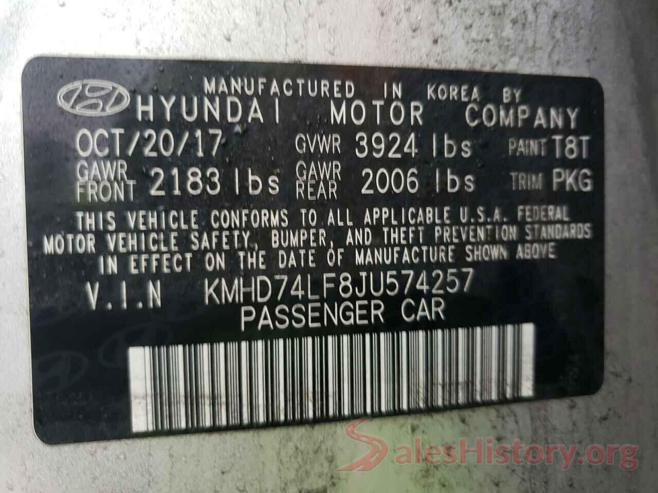 KMHD74LF8JU574257 2018 HYUNDAI ELANTRA