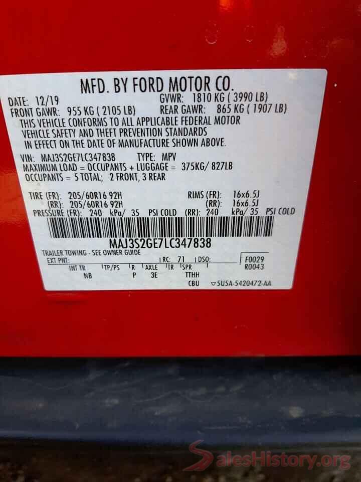 MAJ3S2GE7LC347838 2020 FORD ECOSPORT