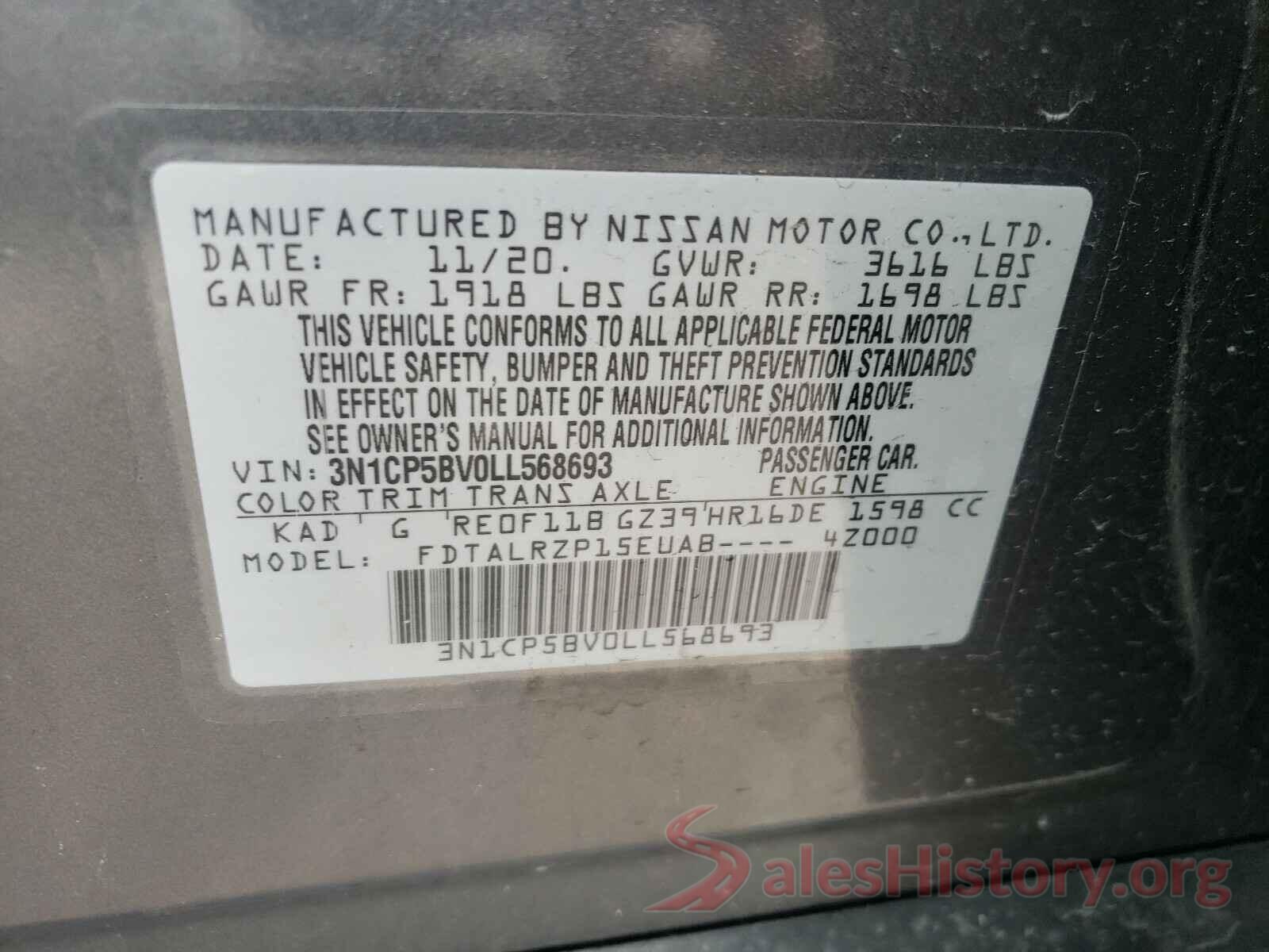 3N1CP5BV0LL568693 2020 NISSAN KICKS