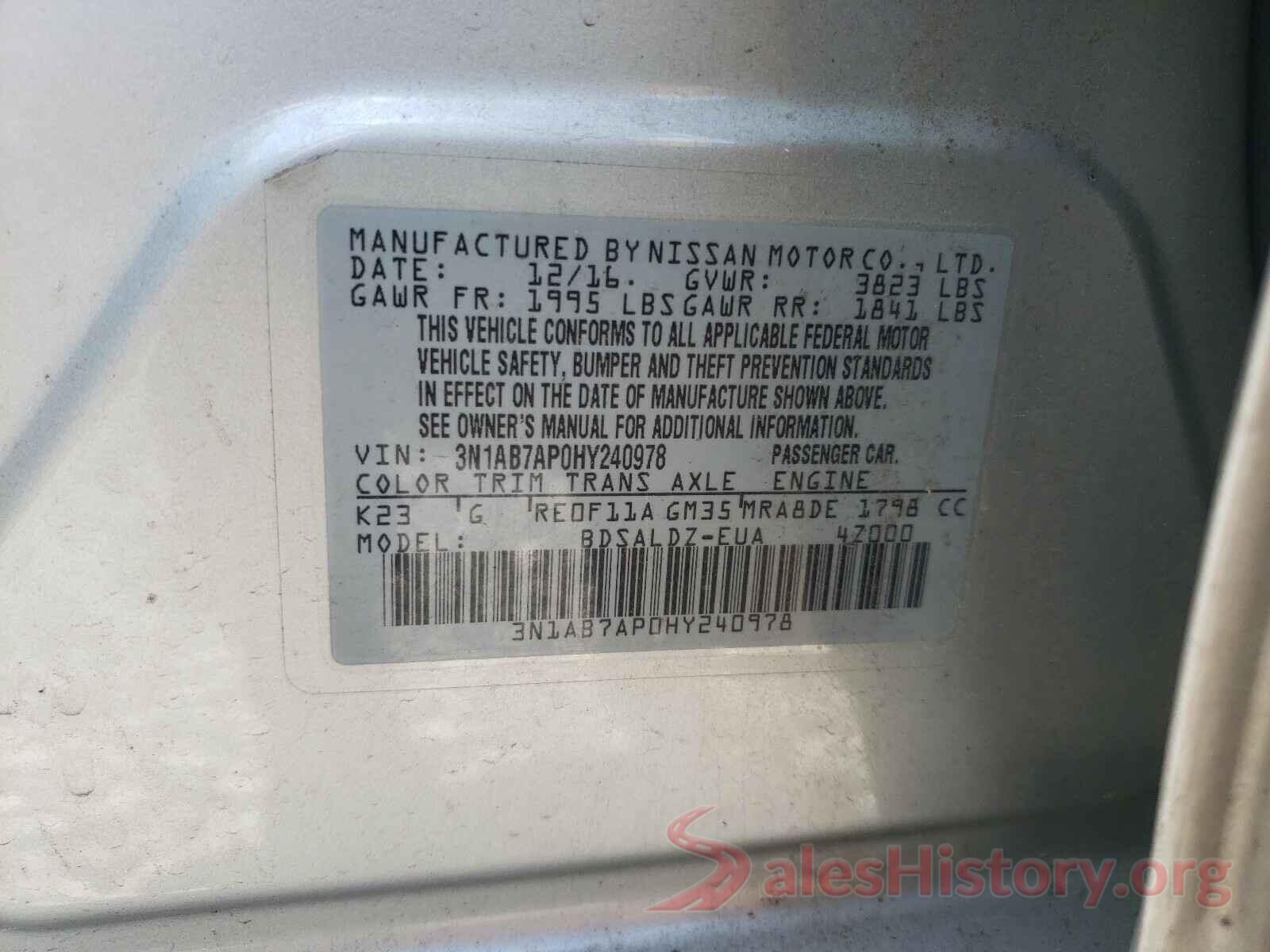 3N1AB7AP0HY240978 2017 NISSAN SENTRA