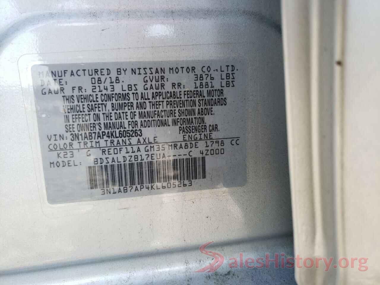 3N1AB7AP4KL605263 2019 NISSAN SENTRA