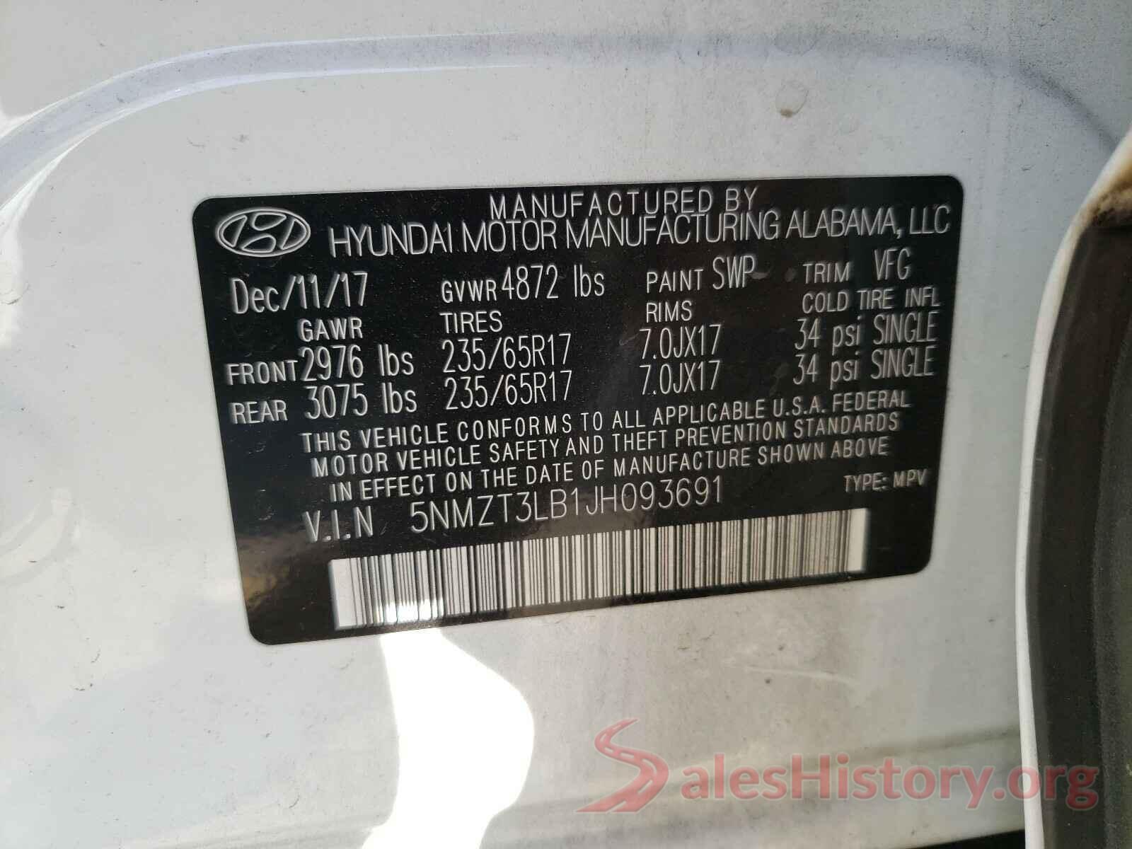 5NMZT3LB1JH093691 2018 HYUNDAI SANTA FE