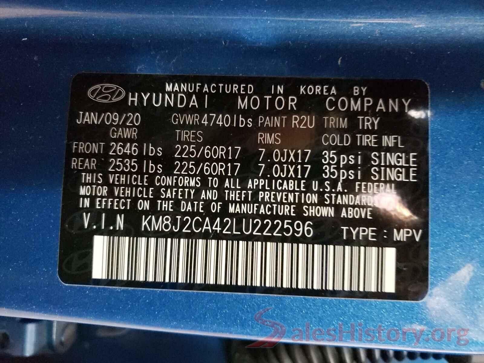 KM8J2CA42LU222596 2020 HYUNDAI TUCSON