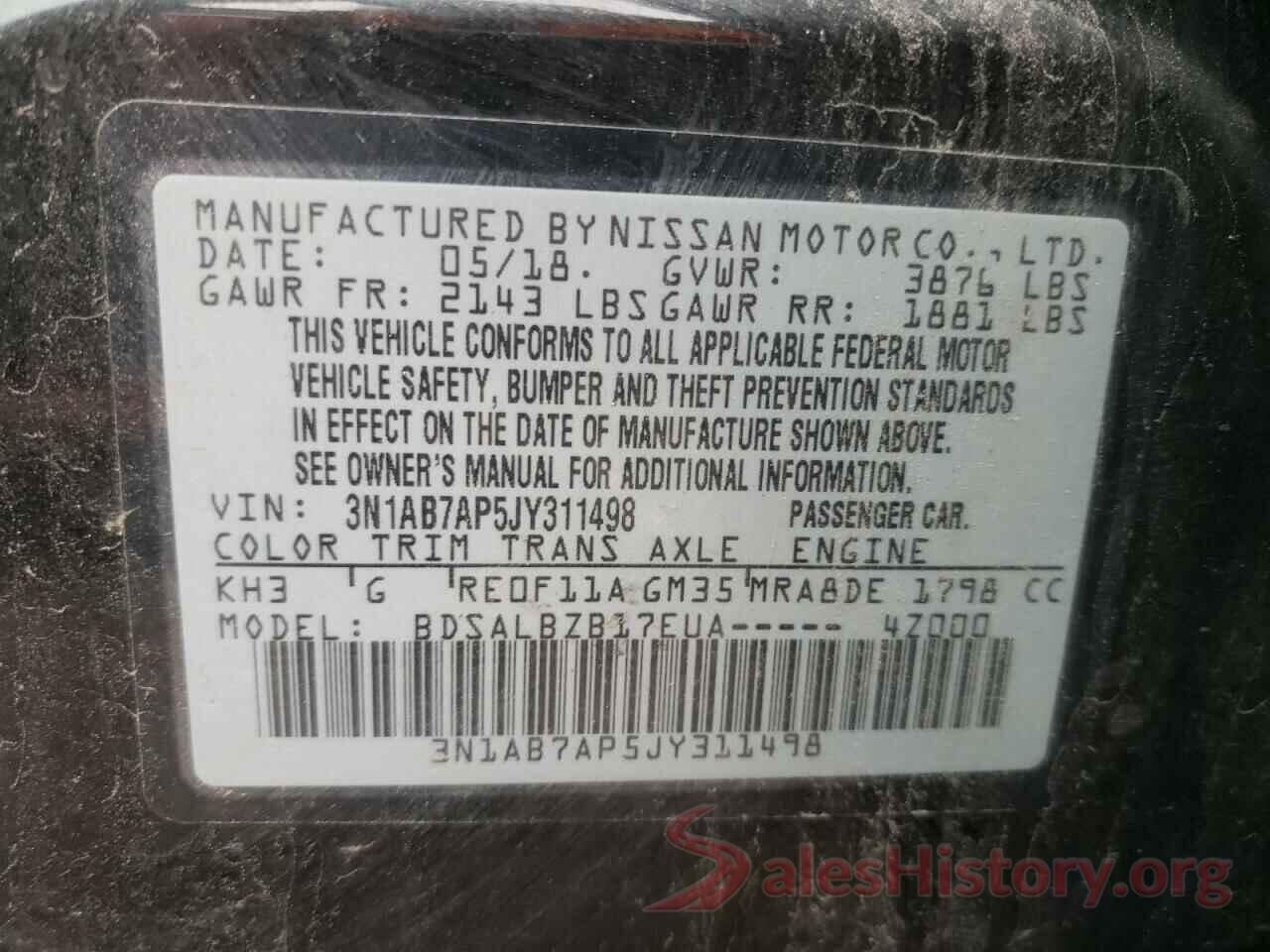 3N1AB7AP5JY311498 2018 NISSAN SENTRA