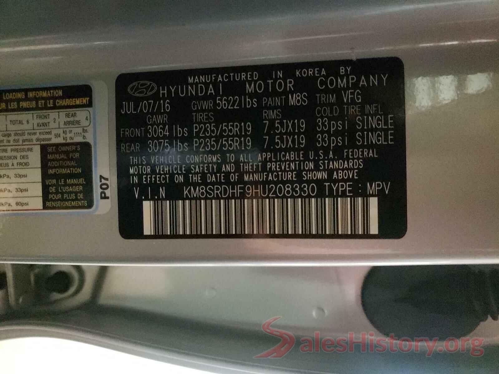 KM8SRDHF9HU208330 2017 HYUNDAI SANTA FE