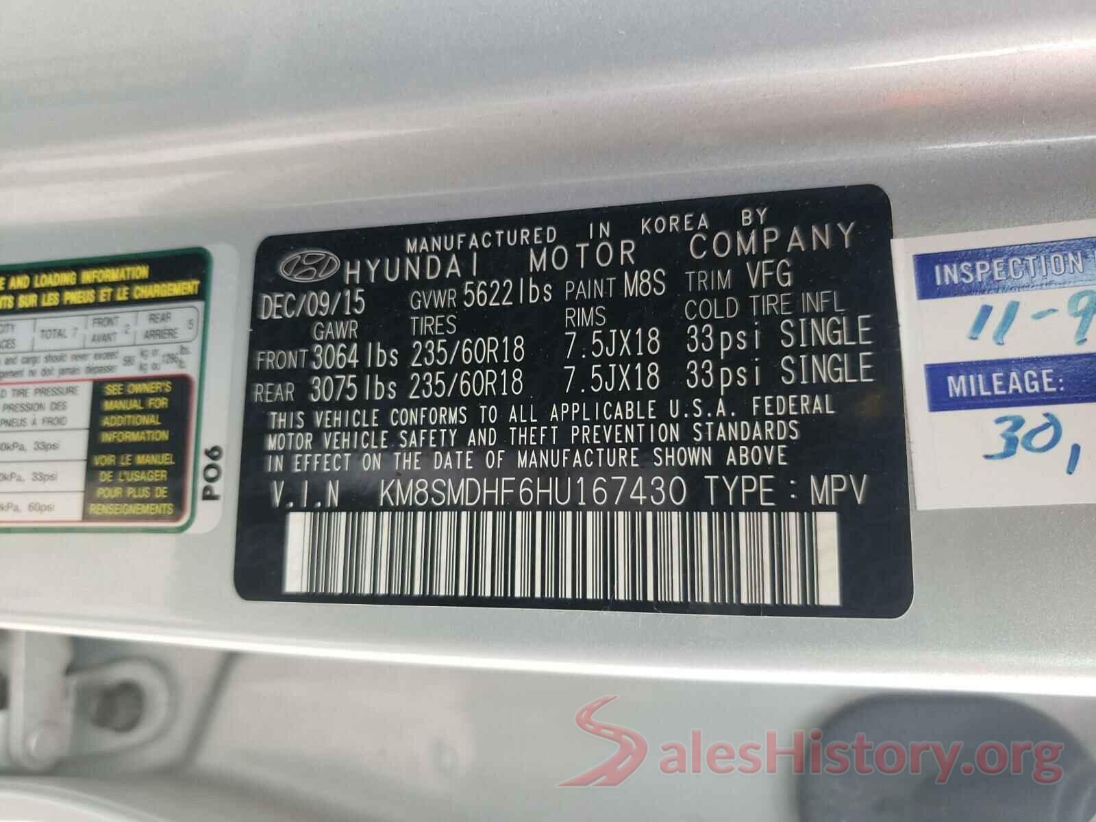 KM8SMDHF6HU167430 2017 HYUNDAI SANTA FE