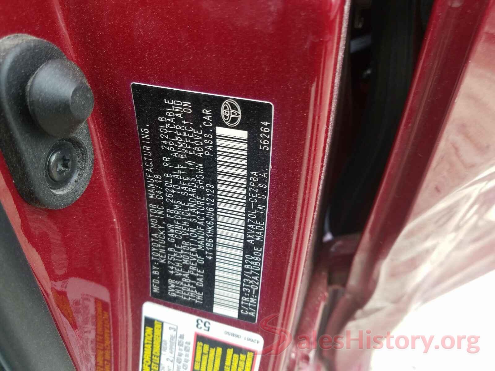 4T1B61HK6JU612129 2018 TOYOTA CAMRY