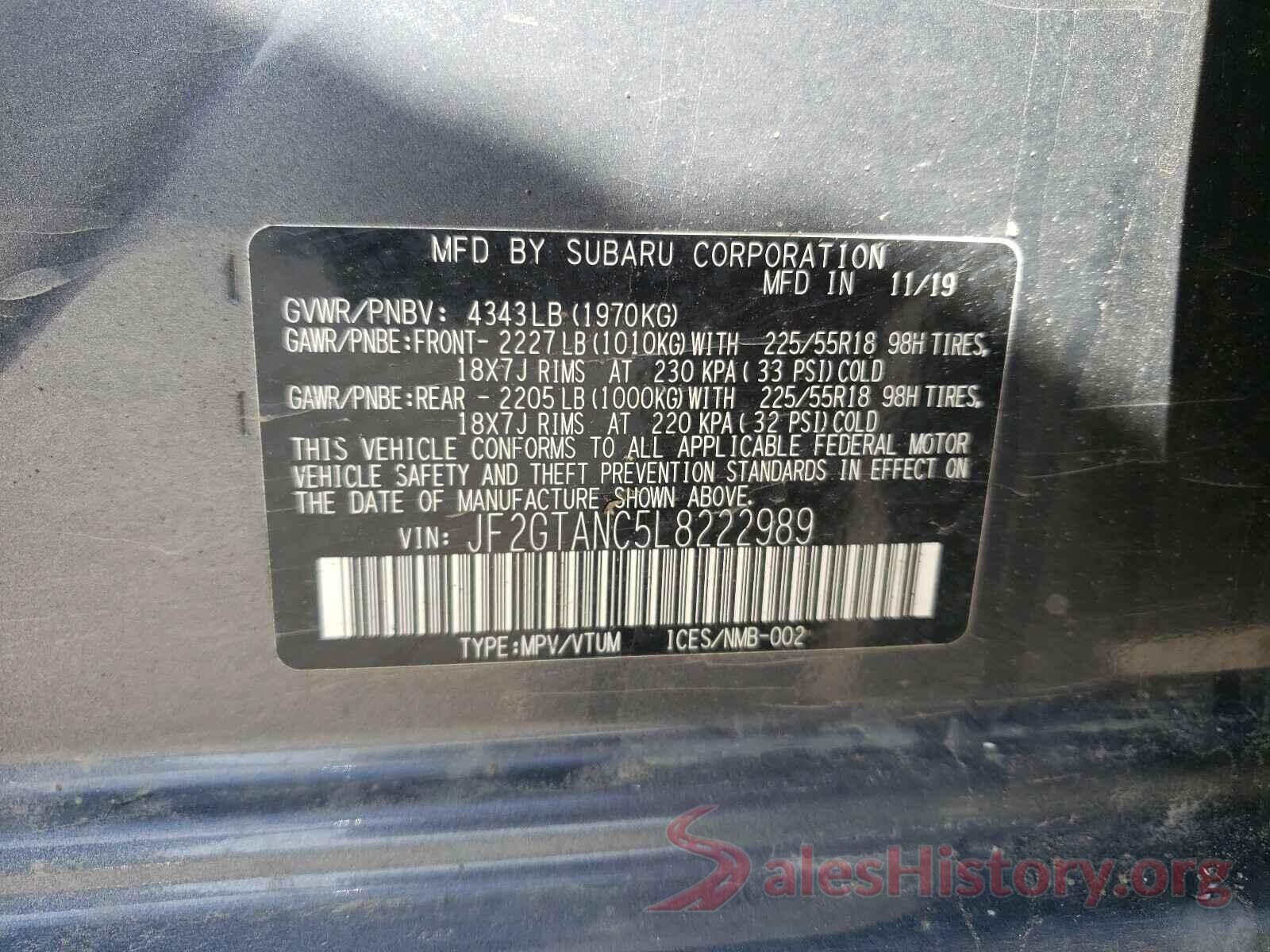 JF2GTANC5L8222989 2020 SUBARU CROSSTREK