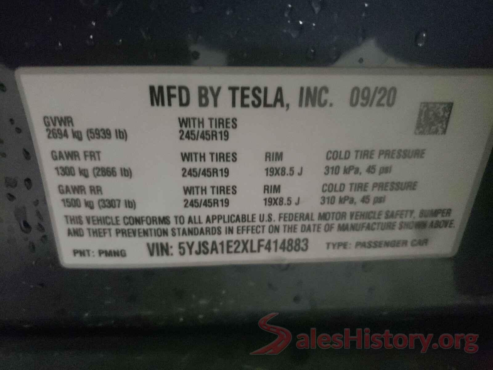 5YJSA1E2XLF414883 2020 TESLA MODEL S