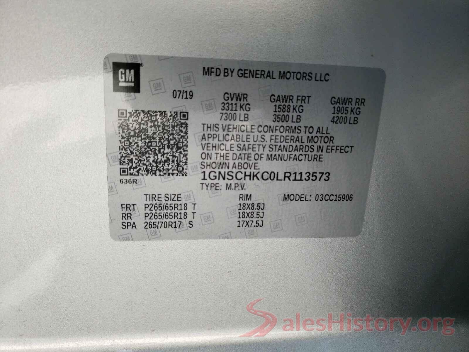 1GNSCHKC0LR113573 2020 CHEVROLET SUBURBAN