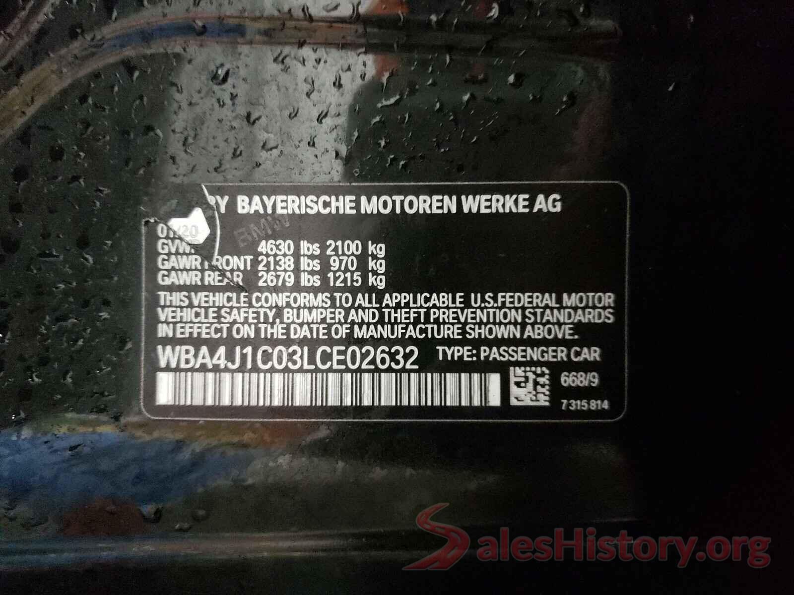 WBA4J1C03LCE02632 2020 BMW 4 SERIES