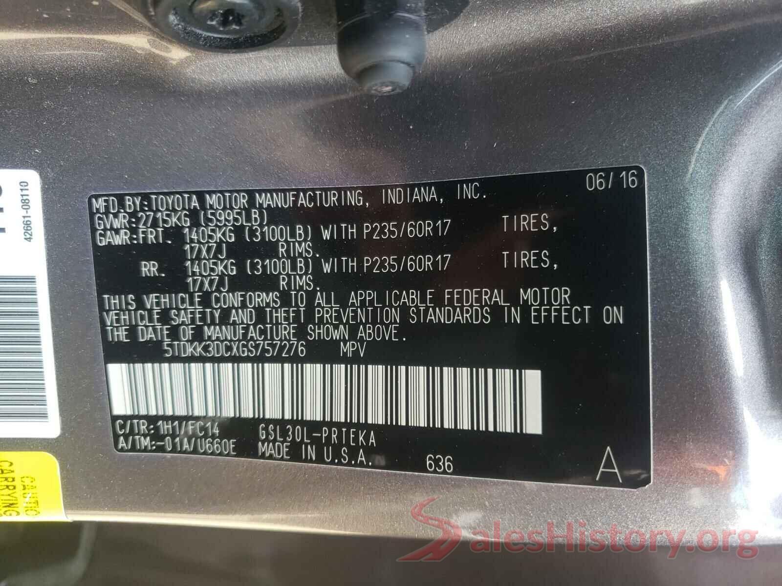 5TDKK3DCXGS757276 2016 TOYOTA SIENNA