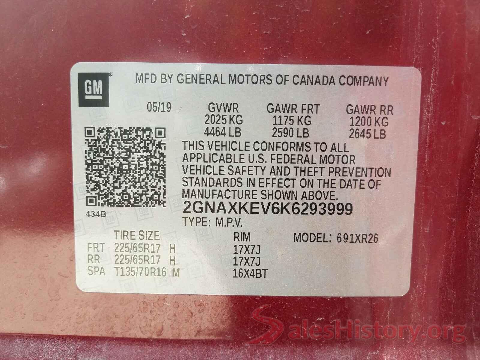 2GNAXKEV6K6293999 2019 CHEVROLET EQUINOX