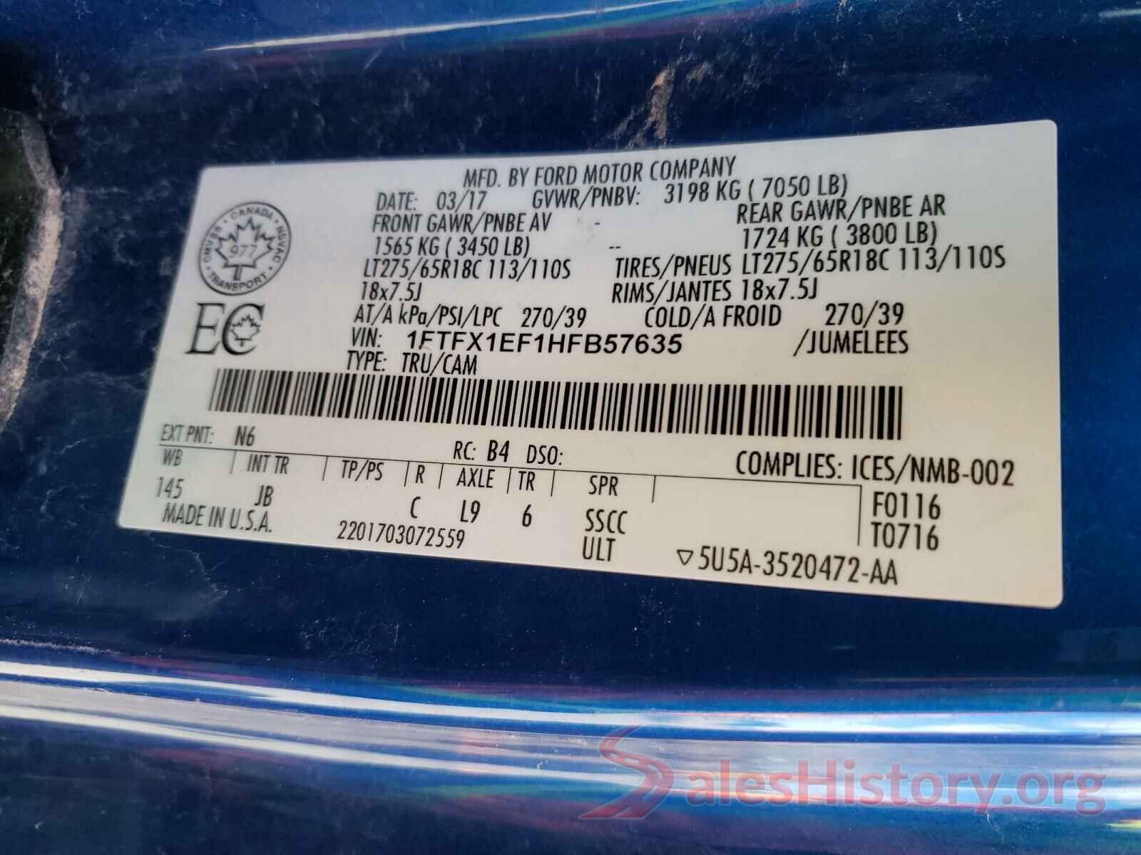 1FTFX1EF1HFB57635 2017 FORD F150