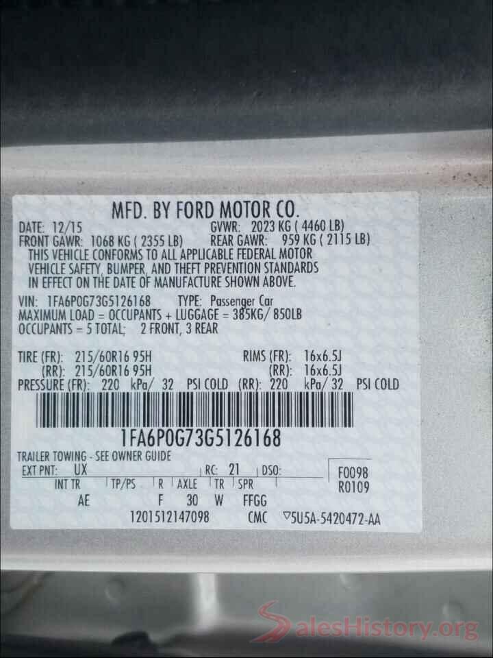 1FA6P0G73G5126168 2016 FORD FUSION