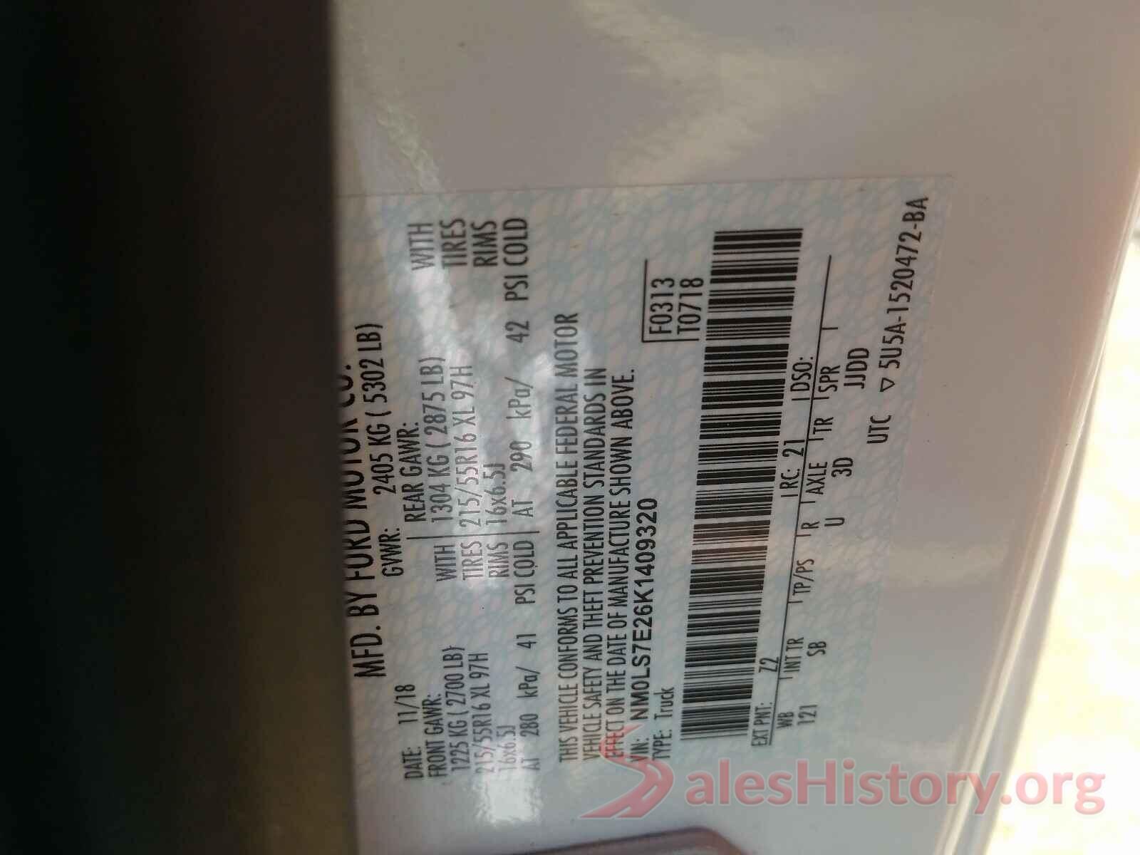 NM0LS7E26K1409320 2019 FORD TRANSIT CO