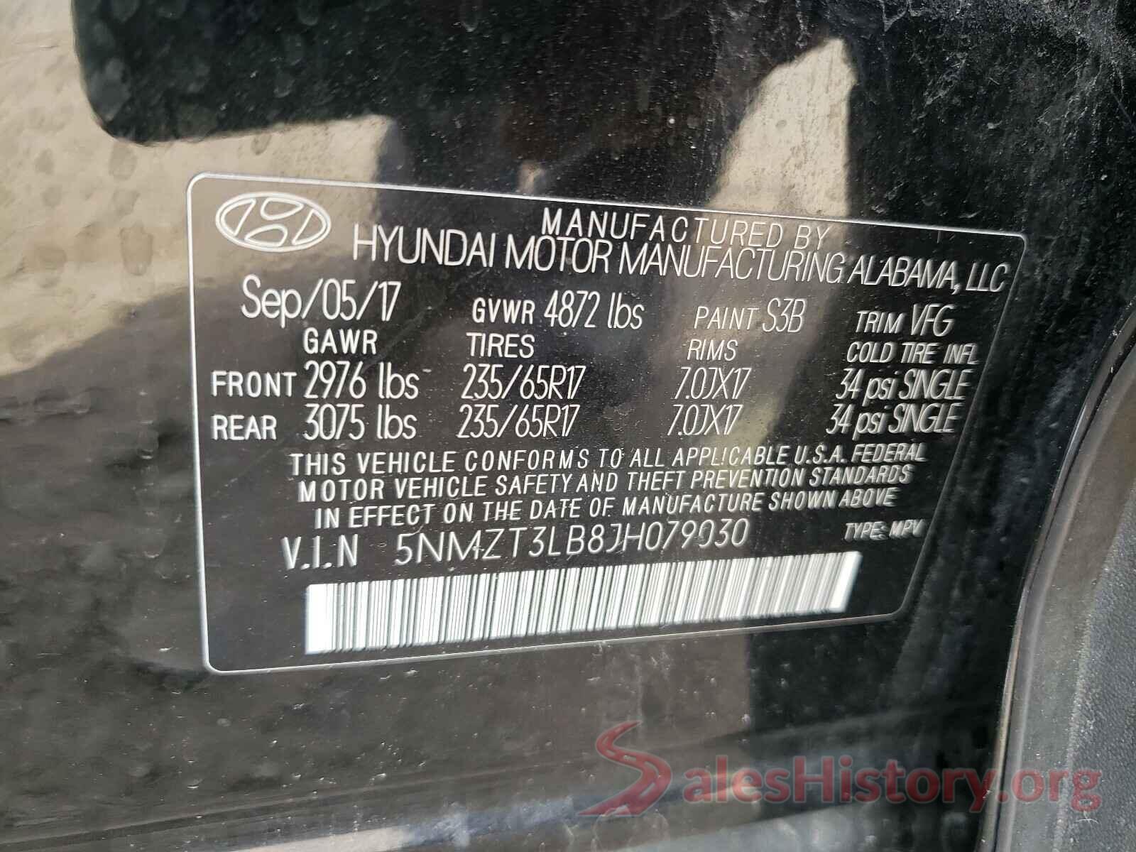 5NMZT3LB8JH079030 2018 HYUNDAI SANTA FE