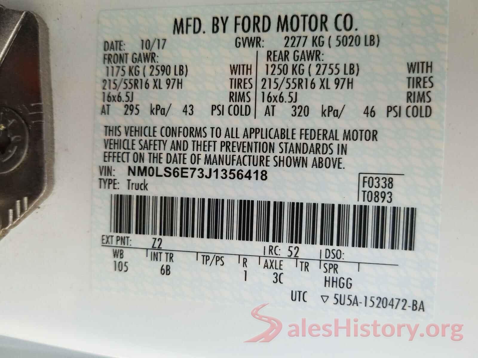 NM0LS6E73J1356418 2018 FORD TRANSIT CO