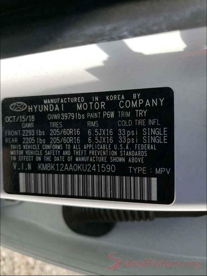 KM8K12AA0KU241590 2019 HYUNDAI KONA