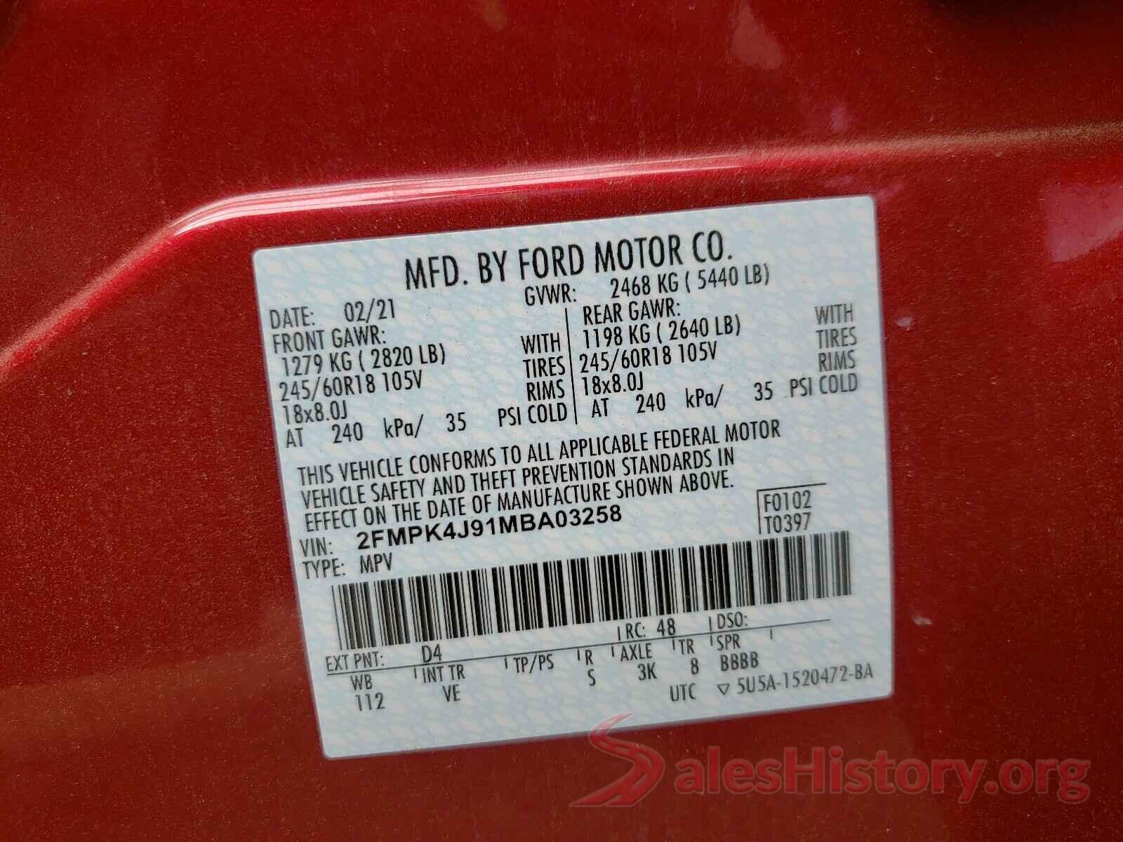 2FMPK4J91MBA03258 2021 FORD EDGE