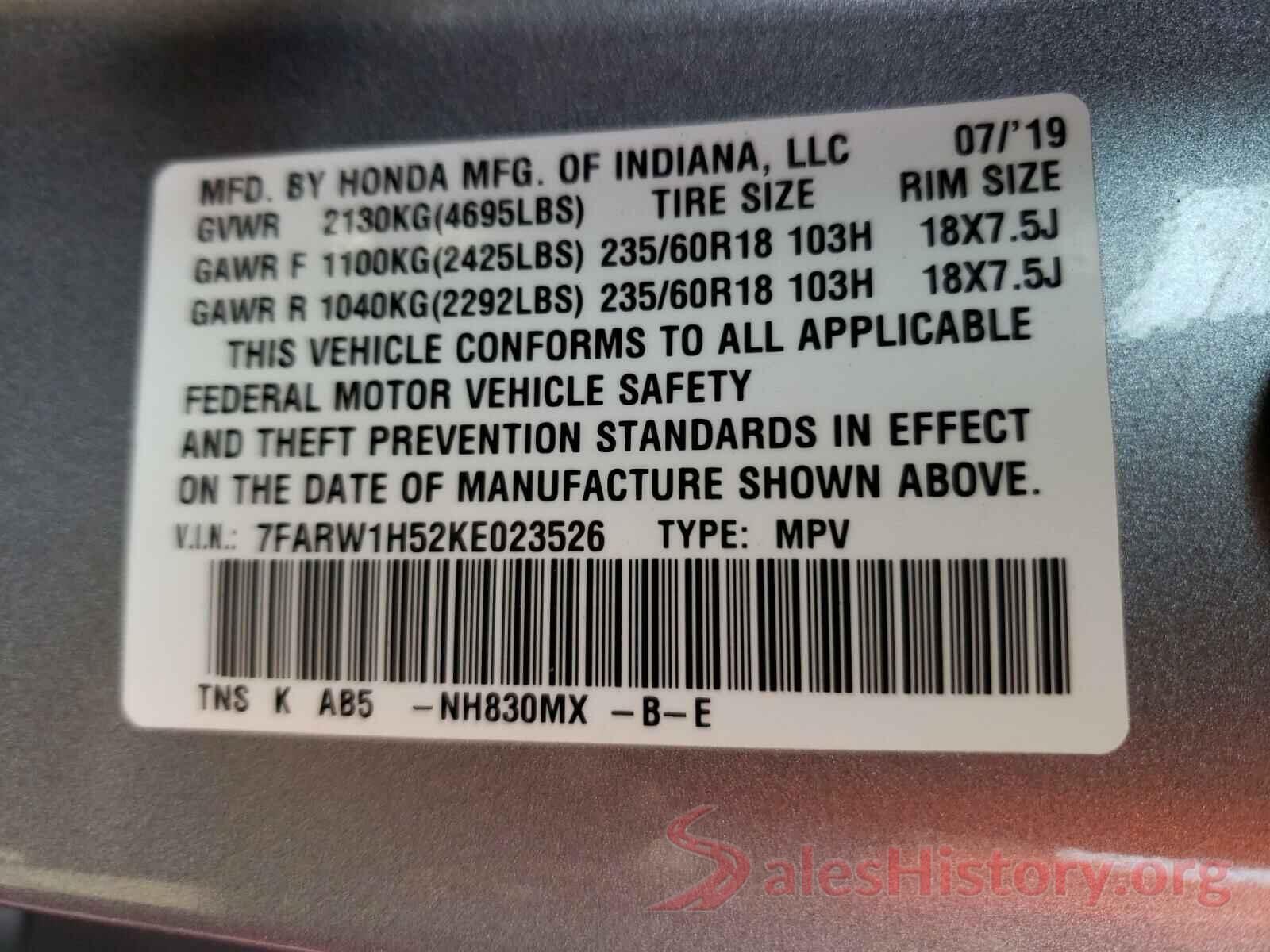 7FARW1H52KE023526 2019 HONDA CRV