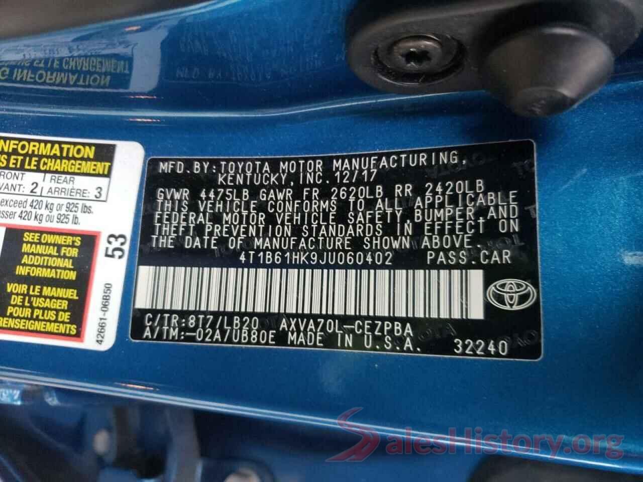 4T1B61HK9JU060402 2018 TOYOTA CAMRY