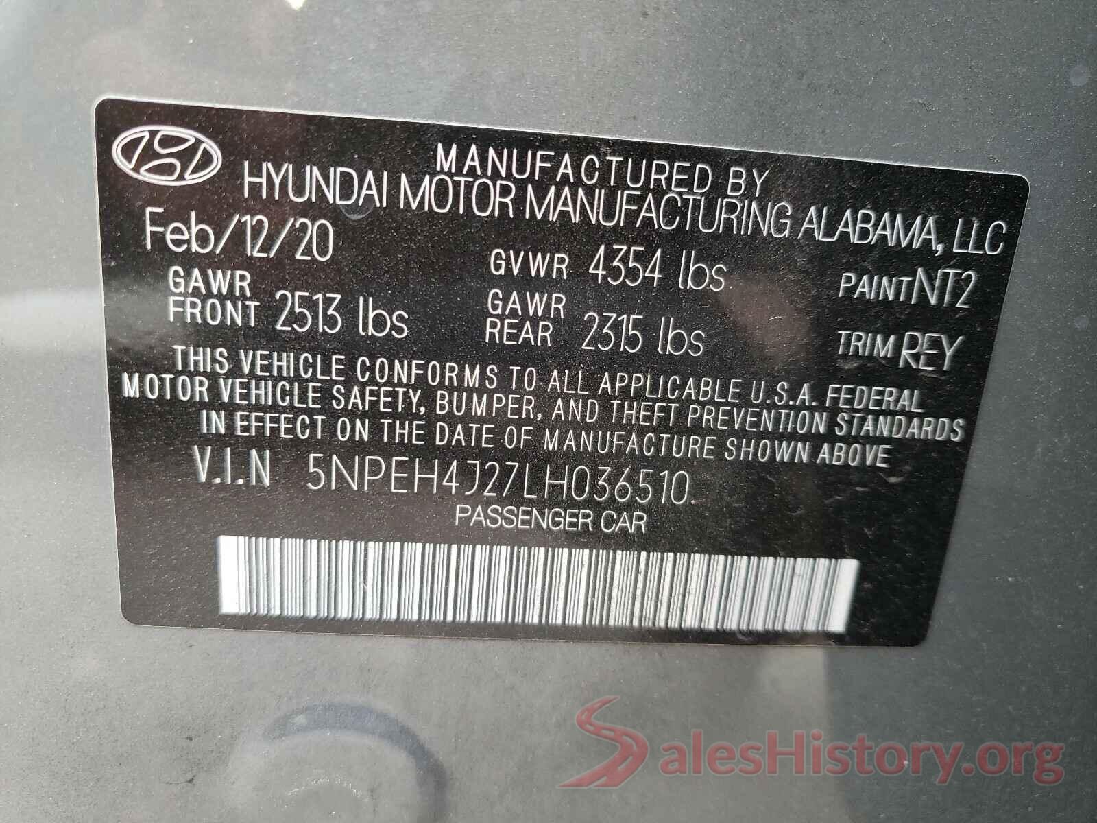 5NPEH4J27LH036510 2020 HYUNDAI SONATA