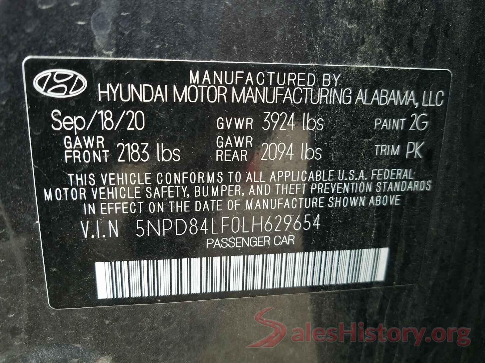 5NPD84LF0LH629654 2020 HYUNDAI ELANTRA