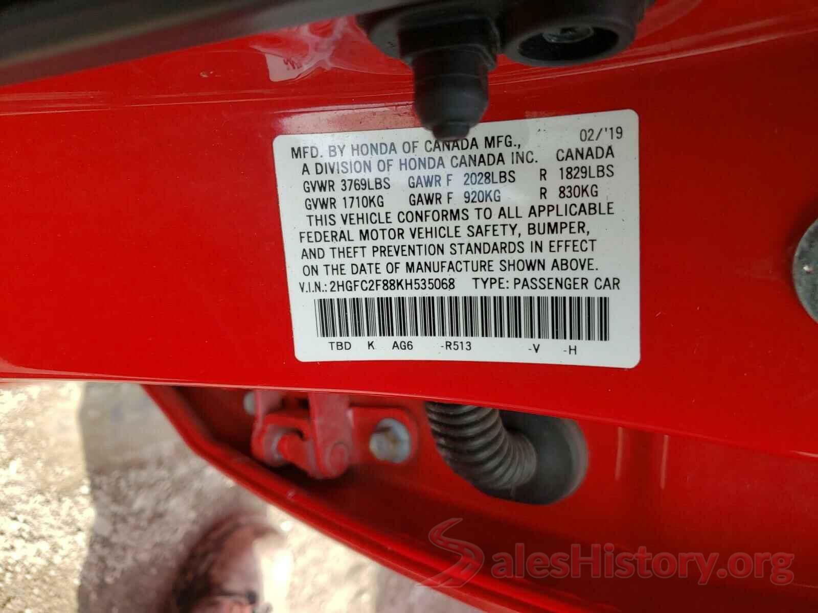 2HGFC2F88KH535068 2019 HONDA CIVIC