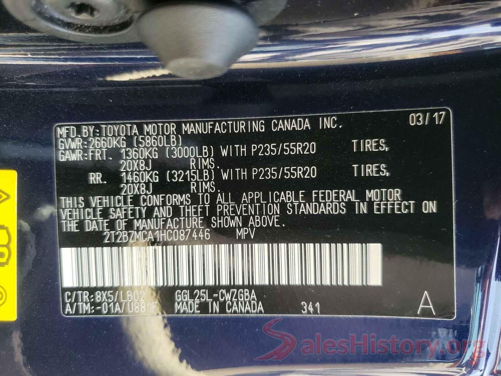 2T2BZMCA1HC087446 2017 LEXUS RX350